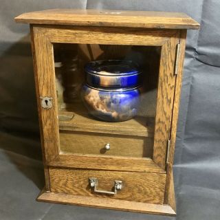 Antique Solid Oak Smokers Cabinet With Tobacco Pot