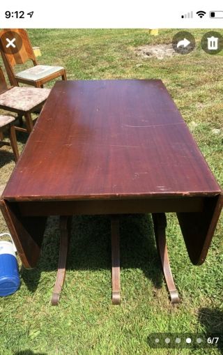 Antique Wood Drop Leaf Dining Room Table With Metal Cap Feet Extensole
