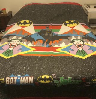 Vtg Batman And Joker Blanket 68”x88” Dc Comics 1980s
