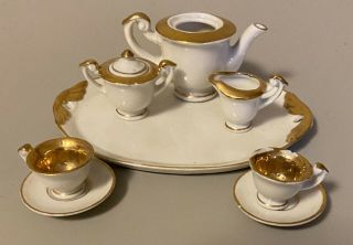 Vintage Miniature Tea Set Made In Occupied Japan White With Gold Trim