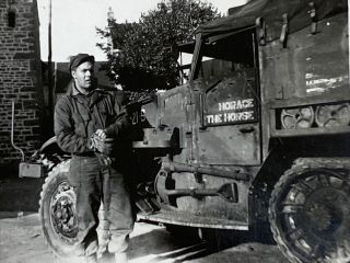 Army Soldier Horace The Horse Truck Snapshot Black & White Photo 1930 