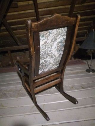 Antique Victorian Style Rocking Chair Tapestry Wood Folding Rocker Vtg 2