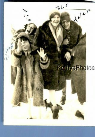 Found Vintage Photo C,  3950 Pretty Women In Coats Posed In The Snow