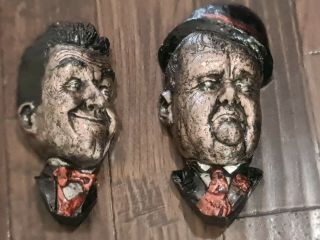 Stan Laurel Oliver Hardy Vintage Plaster Cast Wall Masks Heads Old Hollywood Vtg