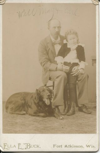 Cabinet Photo Man,  Daughter & Dog Carl By Woman Ella Buck Ft Atkinson Wisconsin