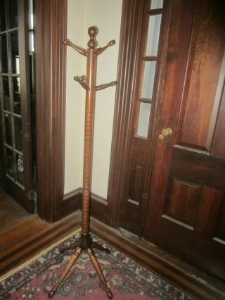 Vintage/Antique Oak Coat Stand/Tree/Rack Mission style 6 arms complete VGC 2