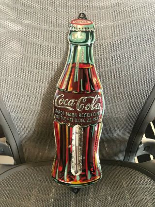 Vintage 1930s Coca Cola Tin Metal Sign Christmas Bottle 1923 Thermometer Rare