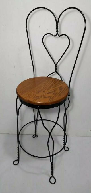 Vintage 47 " H Ice Cream Parlor Chair - Twisted Leg,  Heart - Oak Wood Wrought Iron