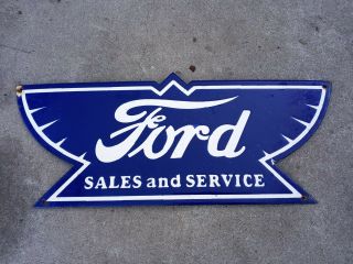 Vintage Antique Ford Sales And Service Porcelain Sign (23 Inch)