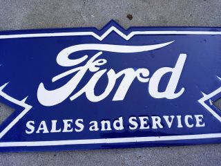 Vintage Antique Ford Sales And Service Porcelain Sign (23 inch) 2