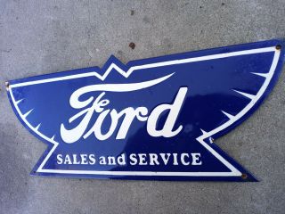 Vintage Antique Ford Sales And Service Porcelain Sign (23 inch) 3