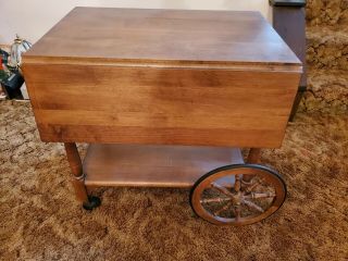 Vintage Wooden Tea Cart In,  Solid Maple Withdrop - Leaf Sides