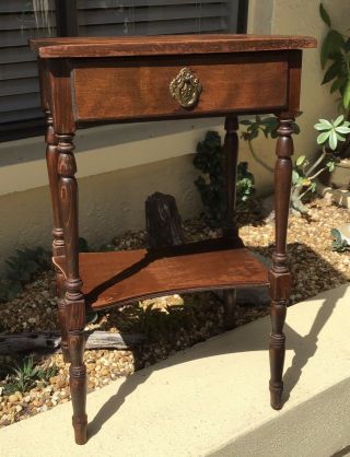 Vintage Walnut One Drawer Nightstand / End Table W Shelf / Turned Legs
