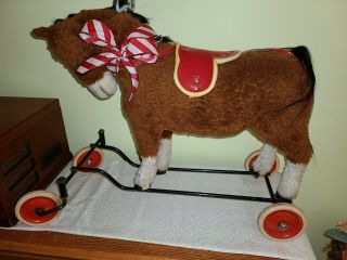 Vintage Large Steiff Ride On Mohair Horse Pony With Wheels 23 " X 21 "