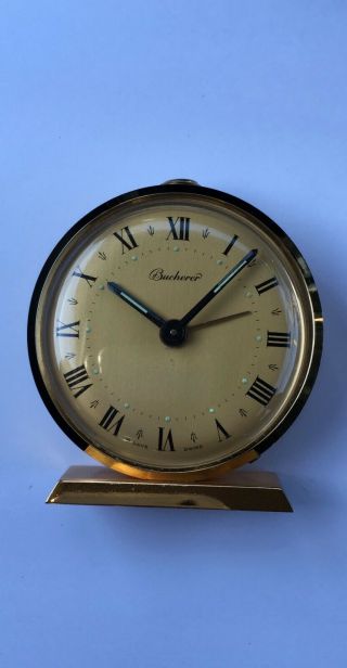 Vintage Bucherer Alarm Clock 8 Days Swiss Made 15 Jewels Lever Escapement C.  249