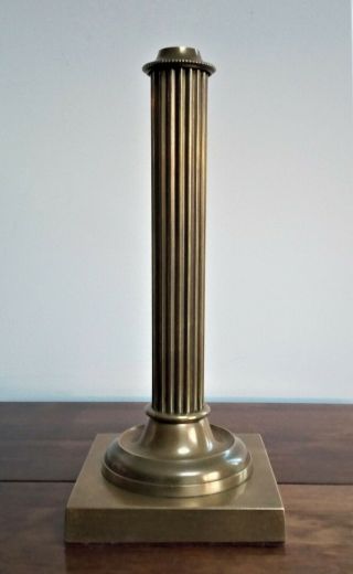 Heavy Antique Cast Brass Reeded Column Oil Lamp Base.  12 " Tall