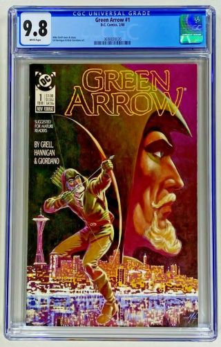 Green Arrow 1 Cgc 9.  8 Wp Nm/m Dc 1988 Mike Grell Cover & Story