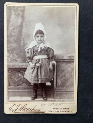 Victorian Photo: Cabinet Card: Young Girl White Hood 1891: Stoneham London