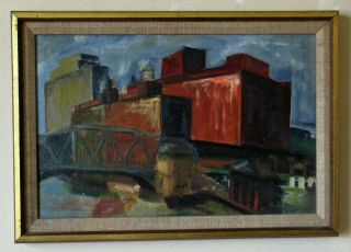 Vintage Chicago Cityscape Oil Painting,  Signed And Titled,  Americana Artwork