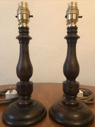 Early 20th Century English Oak Table Lamps Pair H28cm Elegant Style & Appeal