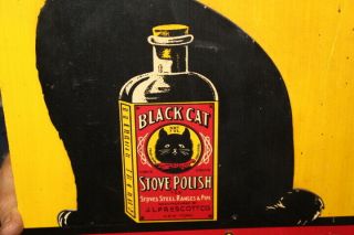 Rare Vintage 1940 ' s Black Cat Stove Polish Gas Oil Embossed Metal Sign 2