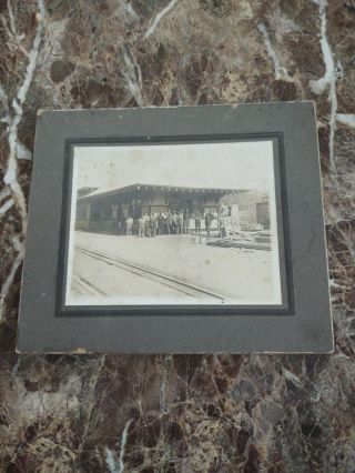 Late 1800s Cabinet Card Photo Railroad Station With People