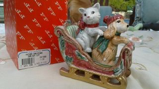 Fitz & Floyd Father Christmas Dog/cat Salt & Pepper Shakers With Sleigh 1995