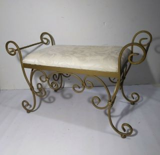 Vintage Mcm Hollywood Regency Ornate Vanity Chair Foot Stool Bench Wrought Iron