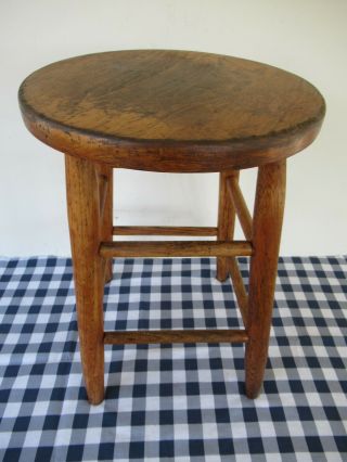 Vintage Stool Primitive Sturdy Wood 18 " Tall 13 " Diameter Seat,  Old Orig Finish