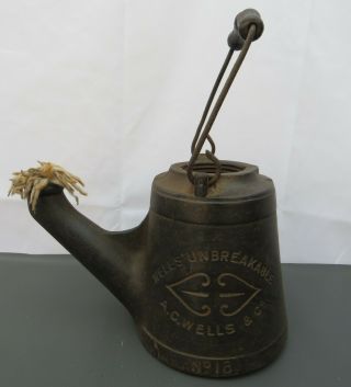 Antique Or Vintage A C Wells & Co No 18 Cast Iron Unbreakable Kettle Torch Lamp
