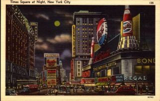 Vintage Postcard Times Square At Night York Ny