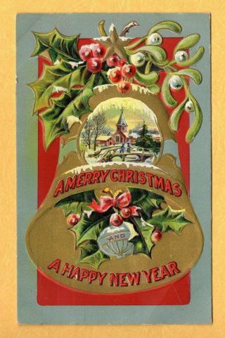 Vintage Embossed A Merry Christmas A Happy Year 1908 Postcard