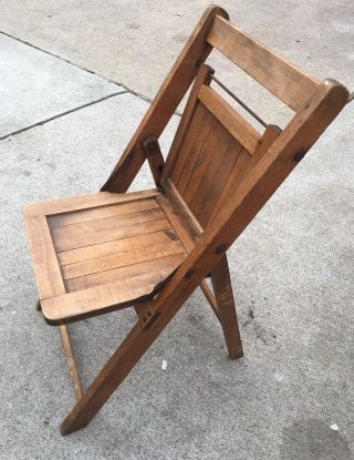 Vintage Mid Century Wooden Slat Folding Chair Medium Oak Color,  Good Sturdy Shape