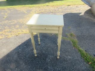 Primitive Painted Antique 1 Drawer Work Table Nightstand 1840 Turned Legs