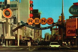 Vintage Reno,  Nevada Postcard - - Arch,  Virginia St.  With Harold 
