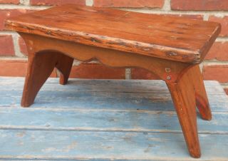 19th Cen.  Square Nailed Splayed Footstool With Cut Out Bootjack Ends