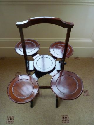 Antique Monoplane Mahogany Folding Cake Stand With 5 Plate Settings