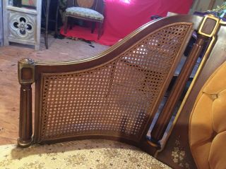 Vintage pair (2) French Regency style caned barrel chairs velvet tufted back 2