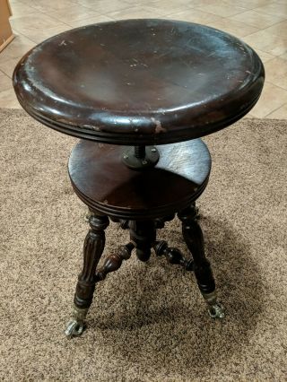 Vintage Piano Stool / Vanity Chair W Glass Ball & Claw Feet /