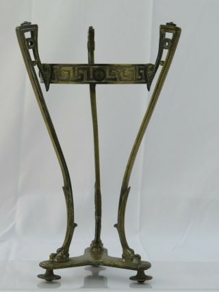 Antique brass or bronze oil lamp base with animal feet & Greek meander design 3
