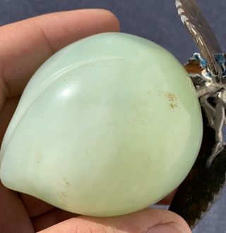 Lovely Antique / Vintage Chinese Carved Green Jade Peach Fruit