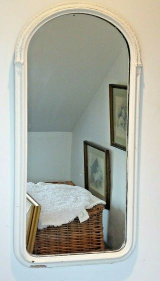Small Wooden Antique Mirror Painted White 60 X 29cm