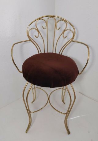 Vintage Vanity Stool Chair - Gold Metal Scroll - Hollywood Regency Mid Century