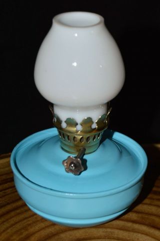 Vintage Weighted Base Pixie Kelly Nursery Oil Lamp & Milk White Glass Shade.  (2)