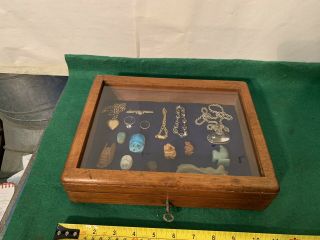 Vintage Small Wood &glass Flat Museum Shop Display Case,  Curios,  Jewellery 99p