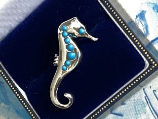Reserved 4 Jaf Vintage Tiffany & Co Sterling Silver Turquoise Seahorse Lapel Pin