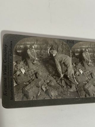 Stereoview Mining Coal Drilling Blast Miner Shoveling Photo Card V20389 Vtg 3