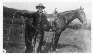 Vintage Photo Cowboy Chaps Lariat Rifle Horse Showing His Wares