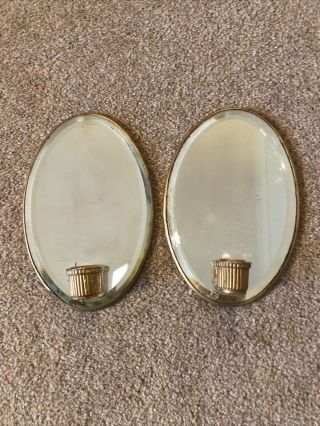 2 Small Antique/vintage Bevelled Oval Mirrors Gilt Glass Candle Kolder