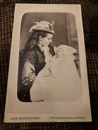 Victorian Cdv Photo Woman In Fun Hat With Sleeping Baby - Leicester